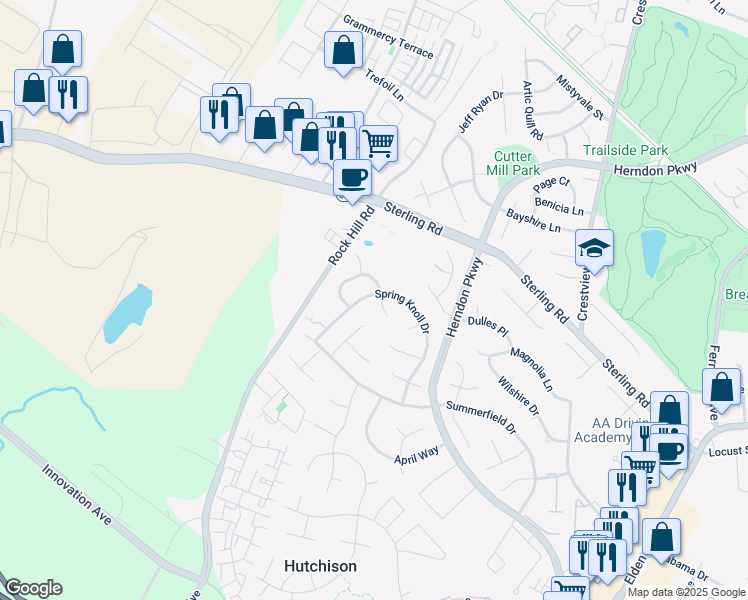 map of restaurants, bars, coffee shops, grocery stores, and more near 1409 Summerset Place in Herndon