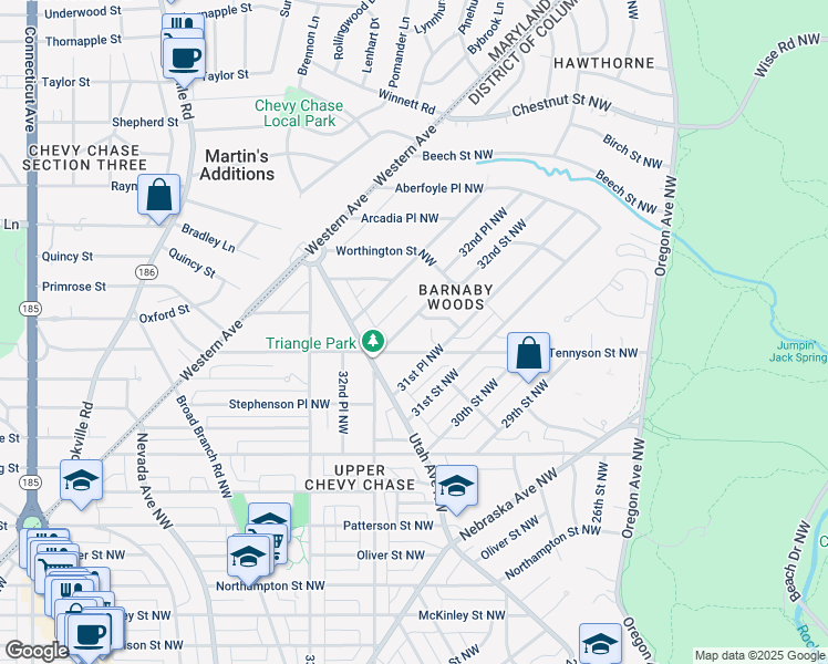 map of restaurants, bars, coffee shops, grocery stores, and more near 6317 32nd Street Northwest in Washington