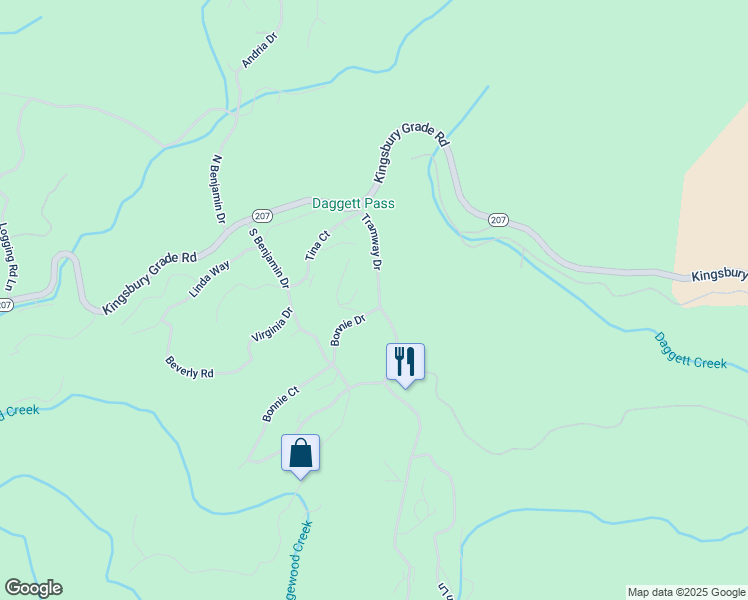 map of restaurants, bars, coffee shops, grocery stores, and more near 160 Tramway Drive in Stateline