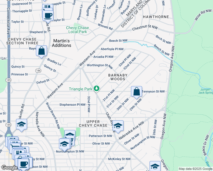 map of restaurants, bars, coffee shops, grocery stores, and more near 6317 32nd Street Northwest in Washington