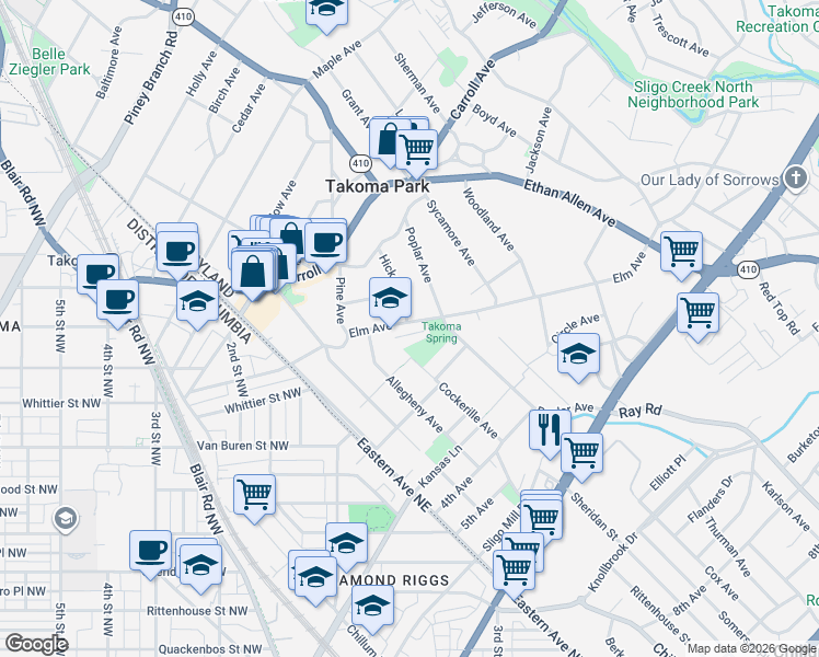 map of restaurants, bars, coffee shops, grocery stores, and more near 101 Independence Avenue Southeast in Washington