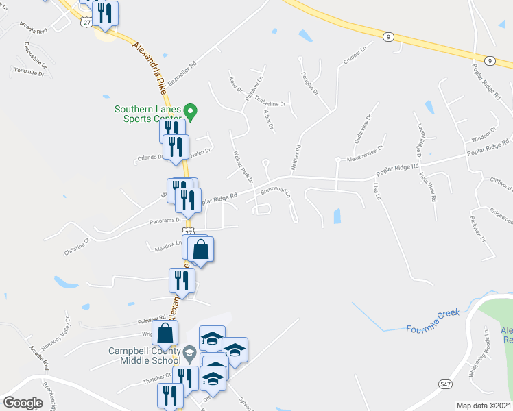 map of restaurants, bars, coffee shops, grocery stores, and more near 249 Brentwood Circle in Alexandria