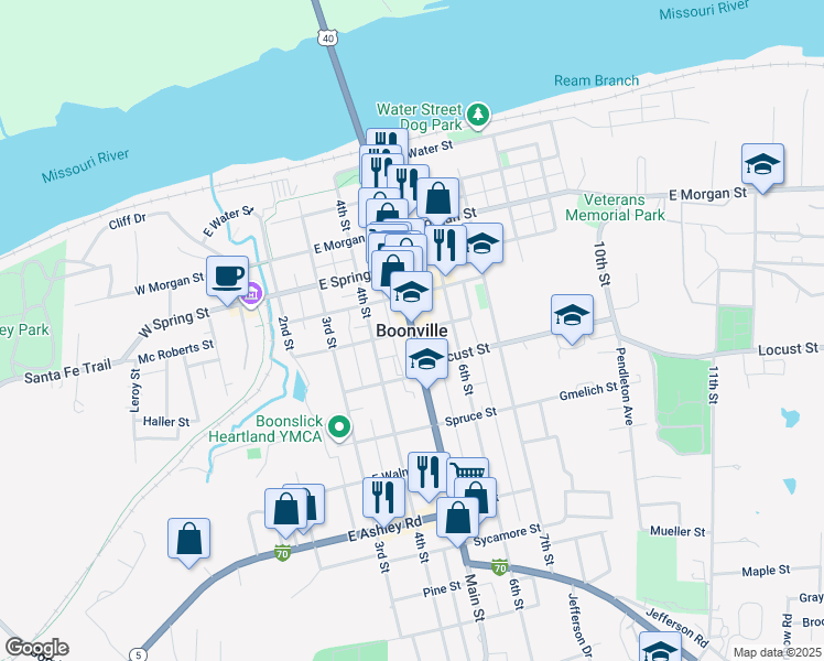 map of restaurants, bars, coffee shops, grocery stores, and more near in Boonville