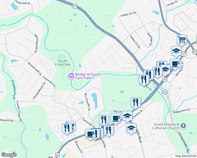 map of restaurants, bars, coffee shops, grocery stores, and more near 39 Rio Grande Circle in Florence
