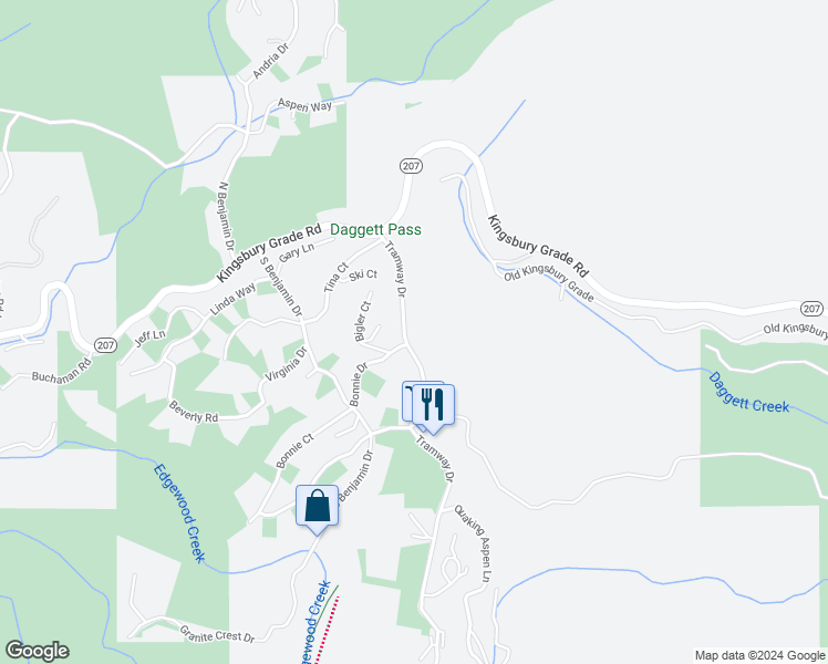 map of restaurants, bars, coffee shops, grocery stores, and more near 177 Tramway Drive in Stateline
