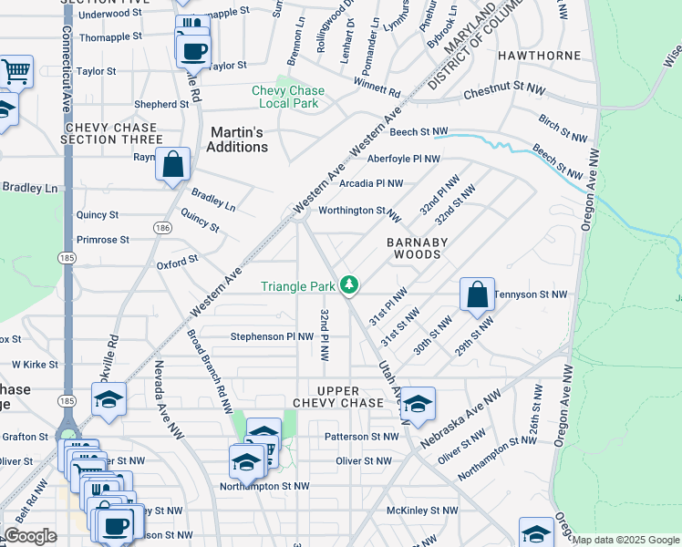 map of restaurants, bars, coffee shops, grocery stores, and more near 6323 Utah Avenue Northwest in Washington