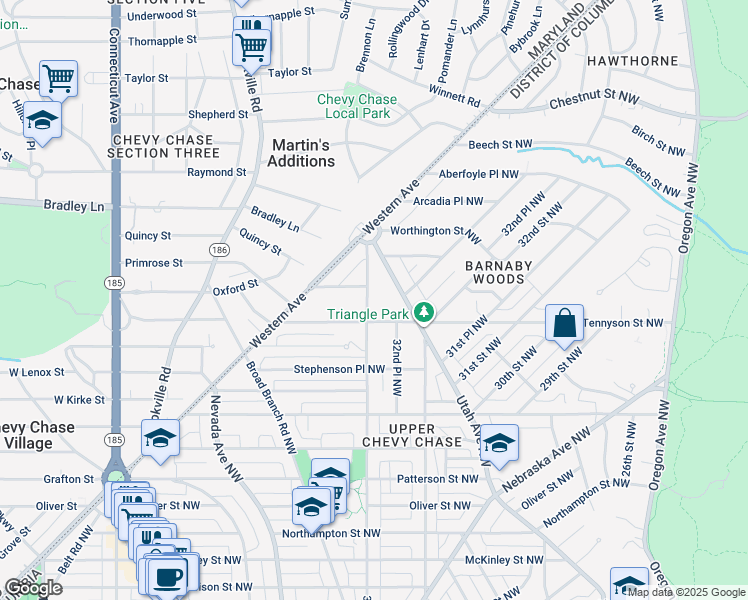 map of restaurants, bars, coffee shops, grocery stores, and more near 6315 33rd Street Northwest in Washington
