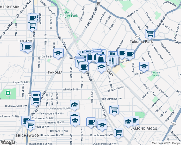 map of restaurants, bars, coffee shops, grocery stores, and more near 101 Independence Avenue Southeast in Washington