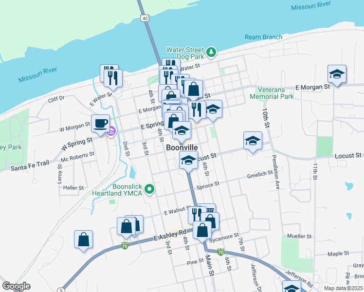 map of restaurants, bars, coffee shops, grocery stores, and more near in Boonville