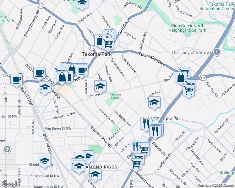 map of restaurants, bars, coffee shops, grocery stores, and more near 101 Independence Avenue Southeast in Washington