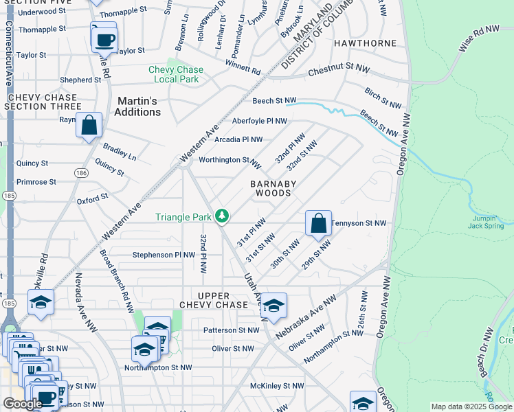 map of restaurants, bars, coffee shops, grocery stores, and more near 3172 Upland Terrace Northwest in Washington
