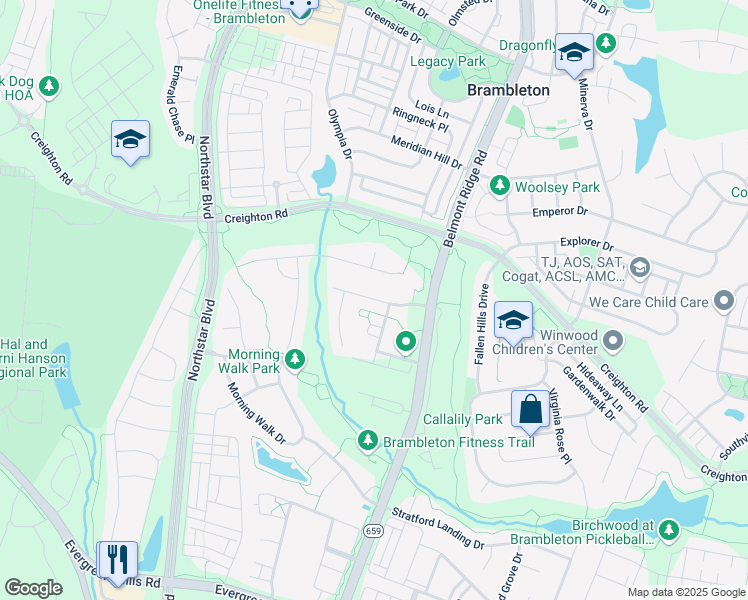 map of restaurants, bars, coffee shops, grocery stores, and more near Nickens Place in Brambleton