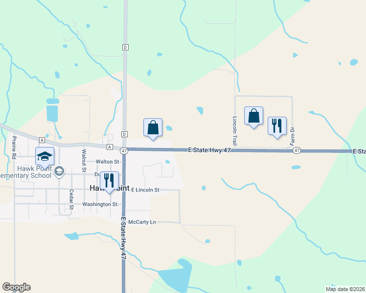 map of restaurants, bars, coffee shops, grocery stores, and more near 4625 State Highway 47 in Hawk Point