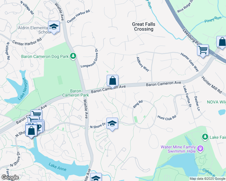 map of restaurants, bars, coffee shops, grocery stores, and more near 11158 Saffold Way in Reston