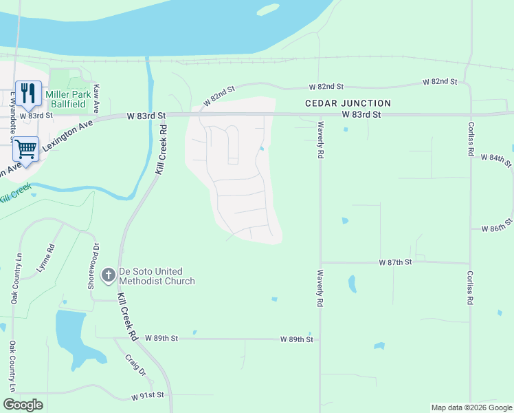 map of restaurants, bars, coffee shops, grocery stores, and more near 31370 West 85th Street in De Soto