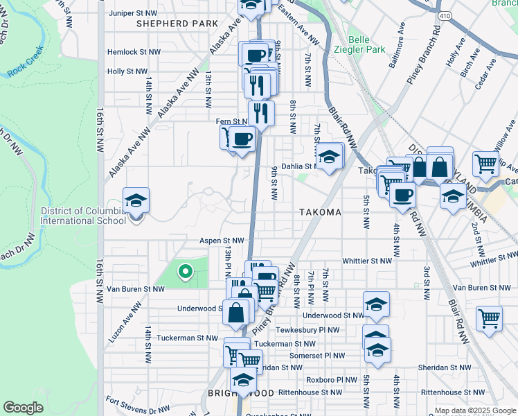 map of restaurants, bars, coffee shops, grocery stores, and more near 921 Butternut Street Northwest in Washington