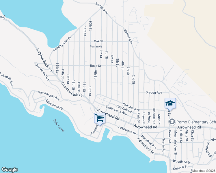 map of restaurants, bars, coffee shops, grocery stores, and more near 3362 7th Street in Clearlake