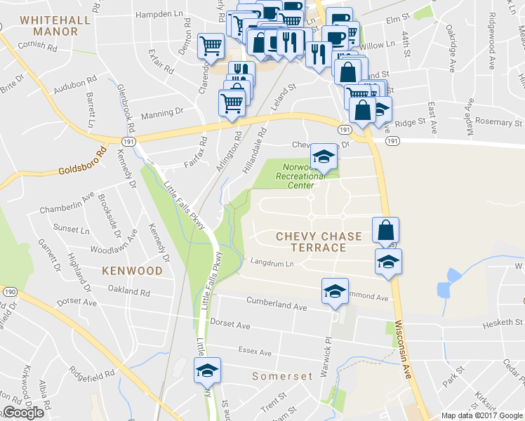 map of restaurants, bars, coffee shops, grocery stores, and more near 4837 Chevy Chase Blvd in Chevy Chase