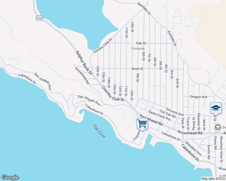 map of restaurants, bars, coffee shops, grocery stores, and more near 3320 13th Street in Clearlake