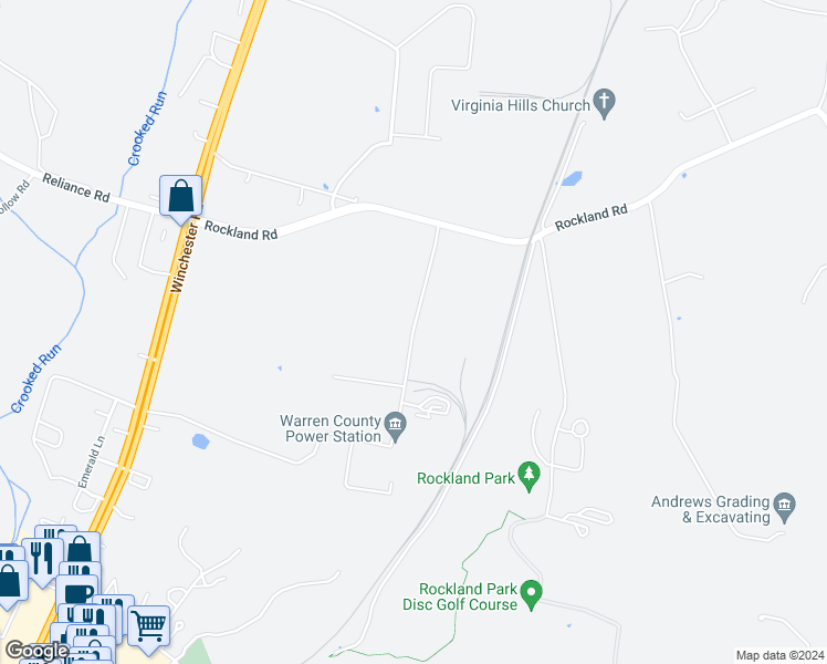 map of restaurants, bars, coffee shops, grocery stores, and more near 26 Kelly Drive in Front Royal