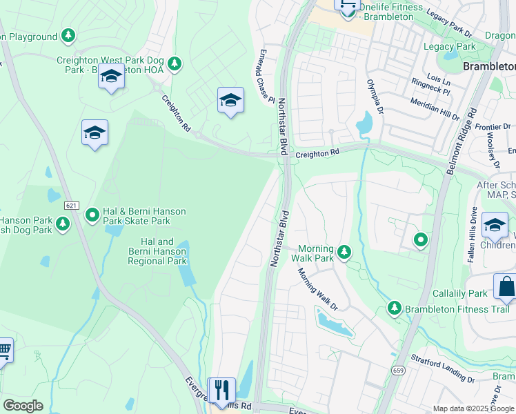 map of restaurants, bars, coffee shops, grocery stores, and more near 23247 Tradewind Drive in Ashburn