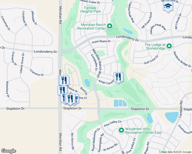 map of restaurants, bars, coffee shops, grocery stores, and more near 9808 Antler Creek Drive in Peyton