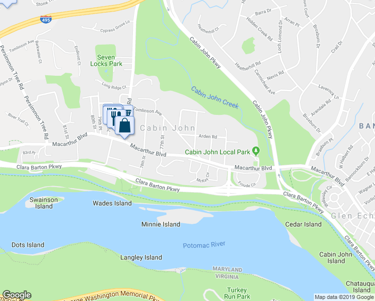 map of restaurants, bars, coffee shops, grocery stores, and more near in Cabin John