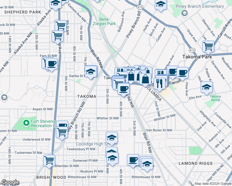 map of restaurants, bars, coffee shops, grocery stores, and more near 101 Independence Avenue Southeast in Washington