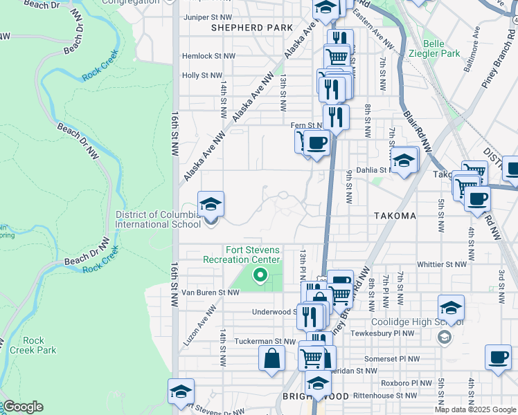 map of restaurants, bars, coffee shops, grocery stores, and more near 1320 Main Drive Northwest in Washington