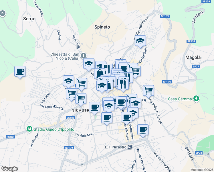 map of restaurants, bars, coffee shops, grocery stores, and more near 9 Via Mario Paola in Lamezia Terme