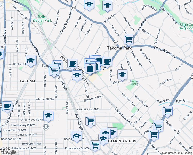 map of restaurants, bars, coffee shops, grocery stores, and more near 101 Independence Avenue Southeast in Washington