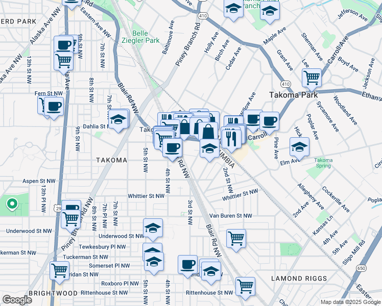 map of restaurants, bars, coffee shops, grocery stores, and more near 101 Independence Avenue Southeast in Washington