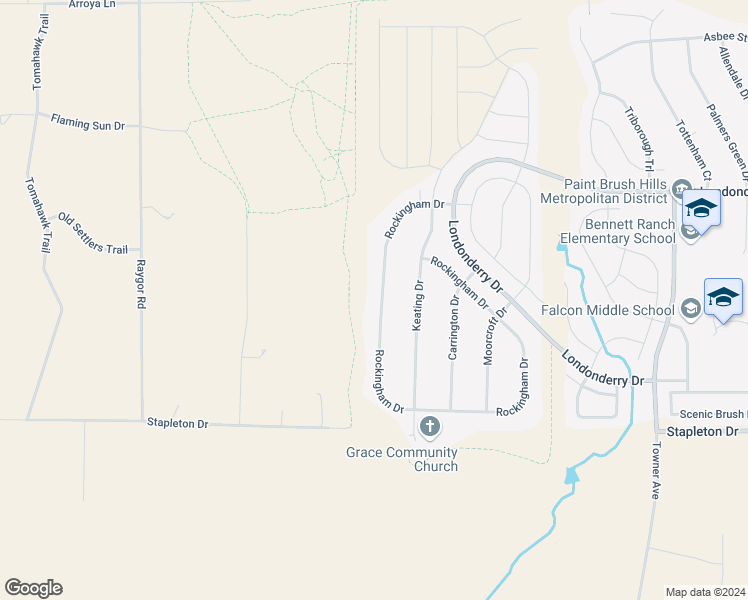 map of restaurants, bars, coffee shops, grocery stores, and more near 9764 Rockingham Drive in Peyton