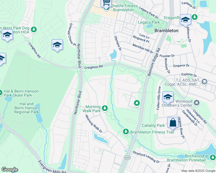 map of restaurants, bars, coffee shops, grocery stores, and more near 23236 Morning Walk Drive in Ashburn