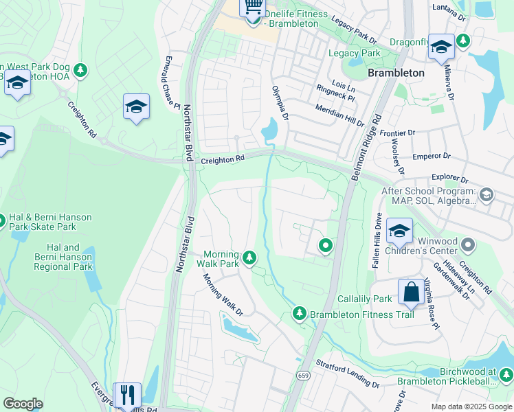 map of restaurants, bars, coffee shops, grocery stores, and more near 23236 Morning Walk Drive in Ashburn