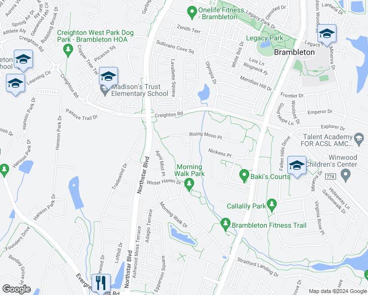 map of restaurants, bars, coffee shops, grocery stores, and more near 42349 Stardust Way in Ashburn