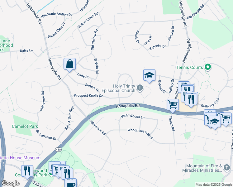 map of restaurants, bars, coffee shops, grocery stores, and more near 13209 Marthas Choice Circle in Bowie