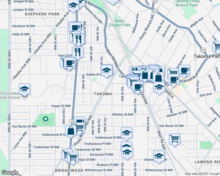 map of restaurants, bars, coffee shops, grocery stores, and more near 101 Independence Avenue Southeast in Washington