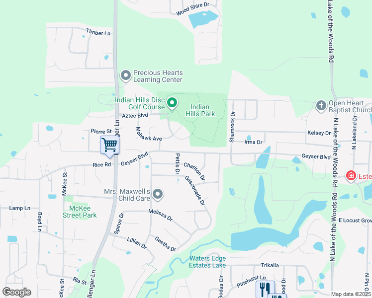 map of restaurants, bars, coffee shops, grocery stores, and more near 5107 Rice Road in Columbia