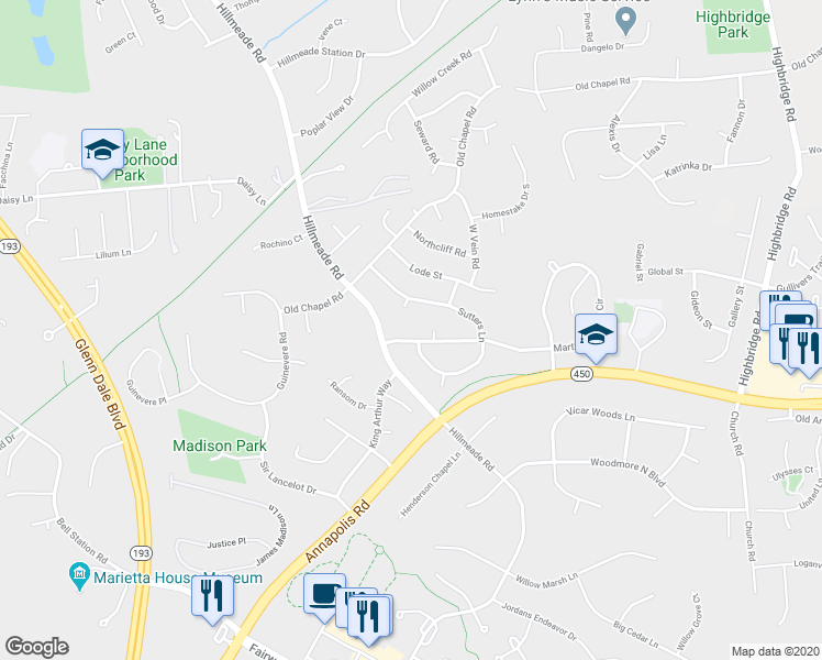 map of restaurants, bars, coffee shops, grocery stores, and more near 12606 Prospect Knolls Dr in Bowie