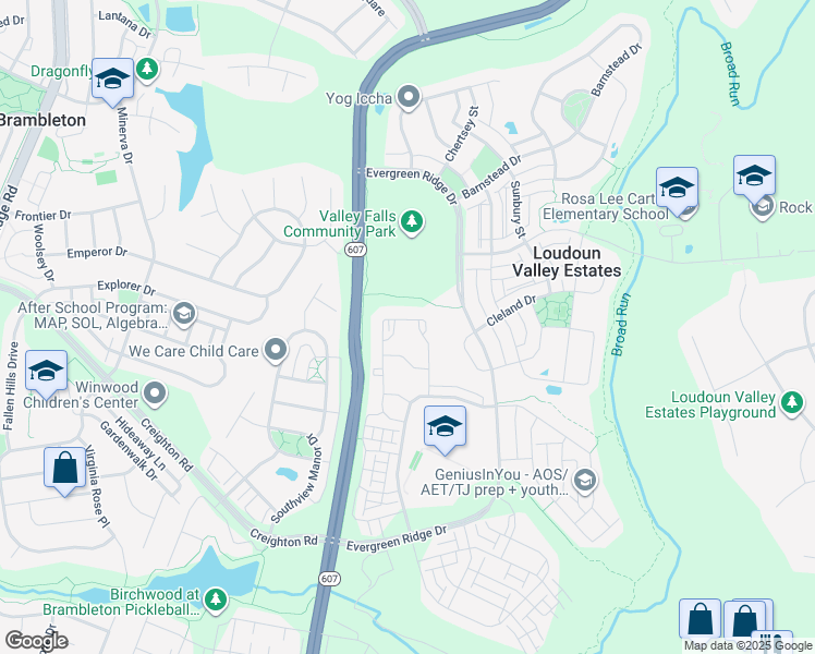 map of restaurants, bars, coffee shops, grocery stores, and more near 23230 Milltown Knoll Square in Ashburn