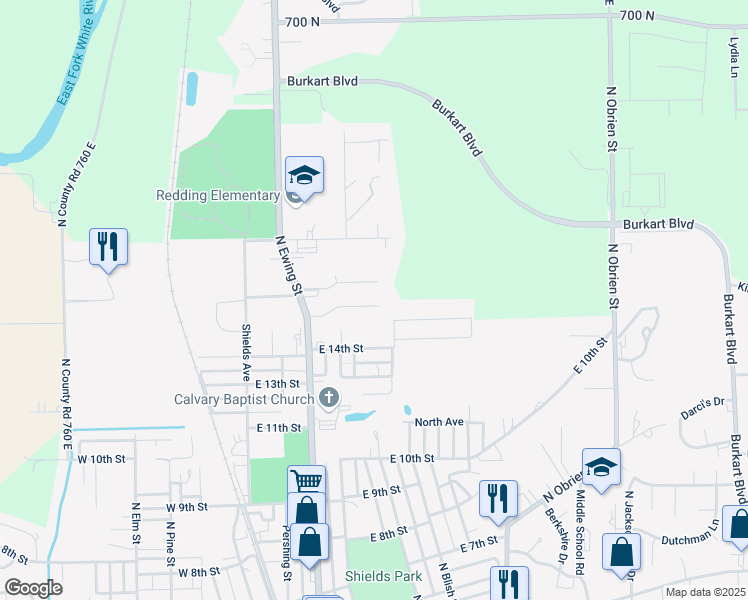 map of restaurants, bars, coffee shops, grocery stores, and more near 425 Skaggs Court in Seymour