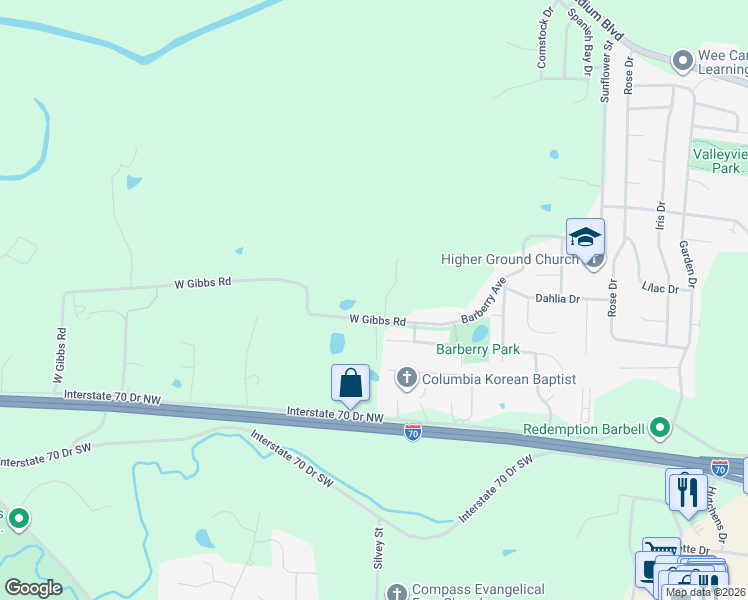 map of restaurants, bars, coffee shops, grocery stores, and more near 3501-3587 West Gibbs Road in Columbia