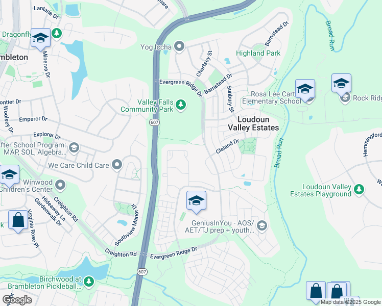 map of restaurants, bars, coffee shops, grocery stores, and more near 23215 Milltown Knoll Square in Ashburn
