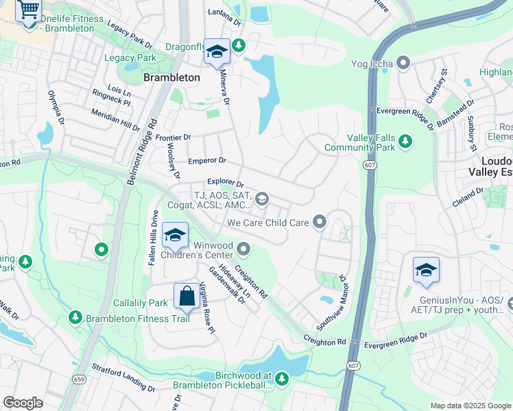 map of restaurants, bars, coffee shops, grocery stores, and more near 23226 Grayling Terrace in Brambleton