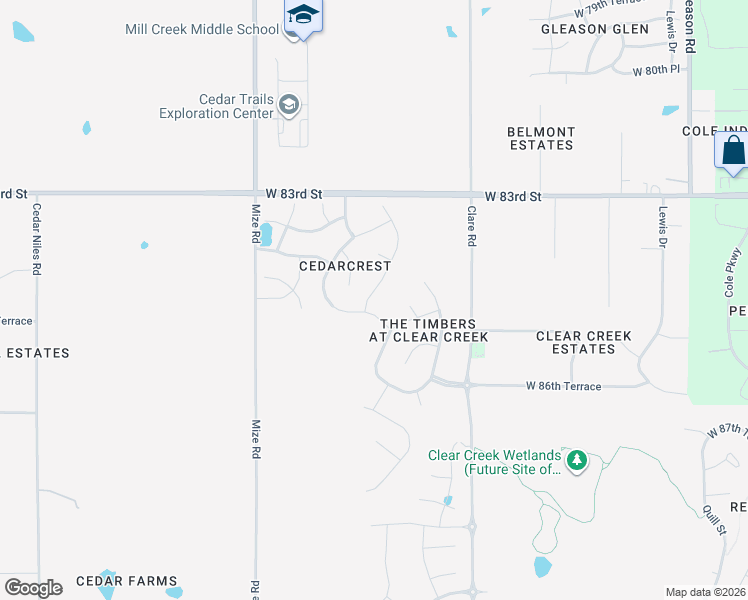 map of restaurants, bars, coffee shops, grocery stores, and more near 8457 Shady Bend Road in Lenexa