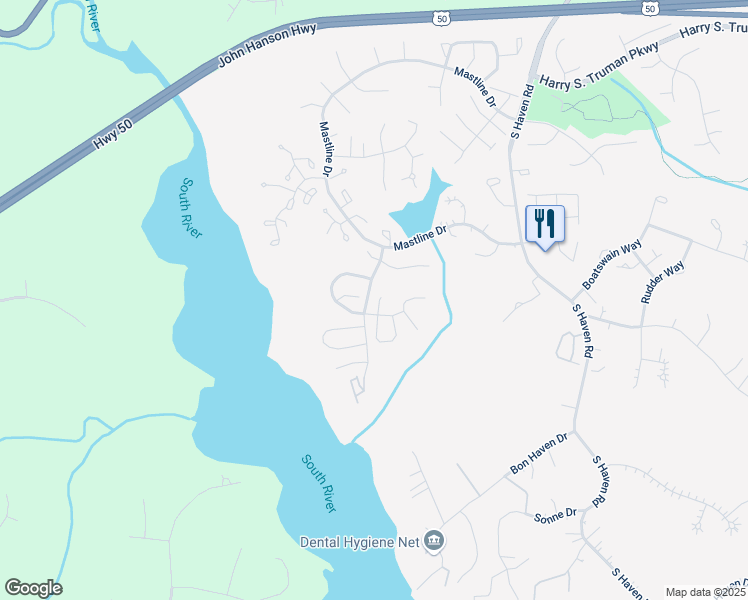 map of restaurants, bars, coffee shops, grocery stores, and more near 2794 Topmast Court in Annapolis