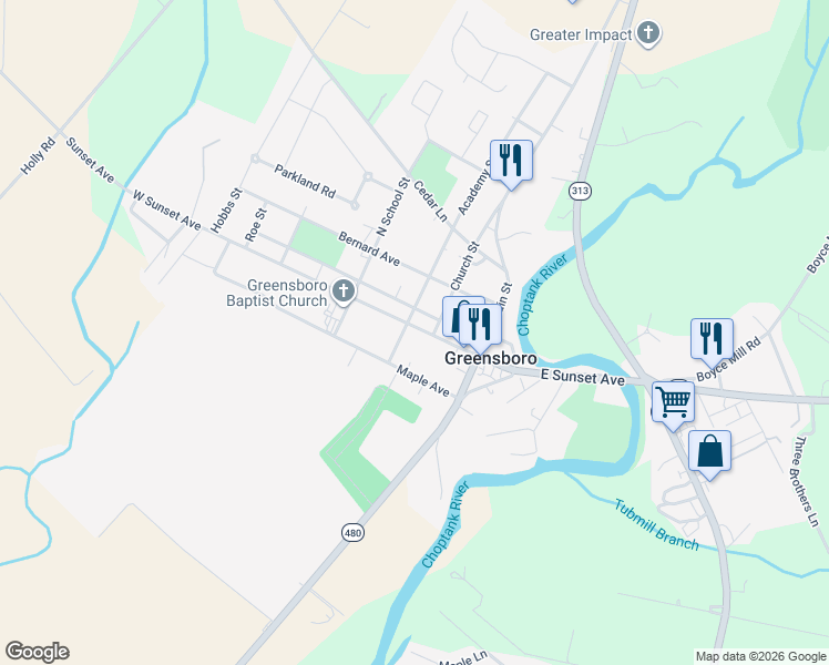 map of restaurants, bars, coffee shops, grocery stores, and more near 207 West Sunset Avenue in Greensboro
