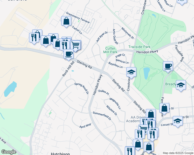 map of restaurants, bars, coffee shops, grocery stores, and more near 902 Broad Oaks Drive in Herndon