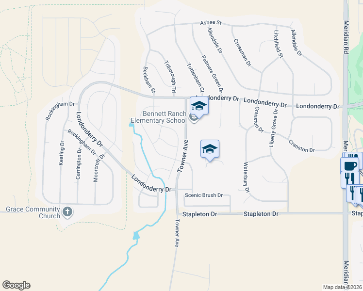 map of restaurants, bars, coffee shops, grocery stores, and more near 9847 Beckham Street in Peyton
